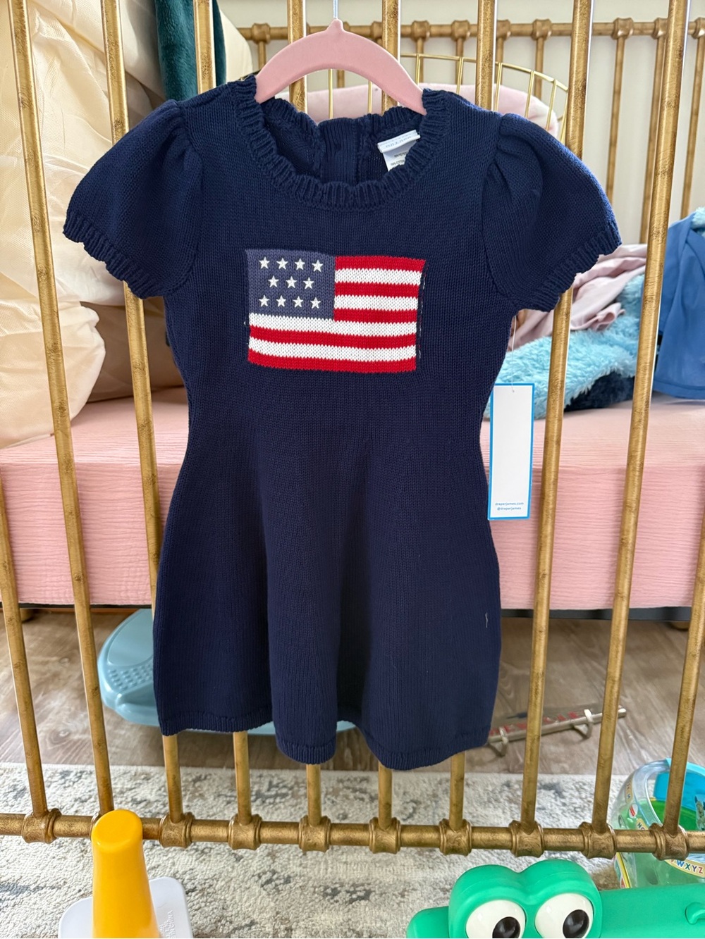 Draper James Navy Knit Dress with Red, White & Blue Flag